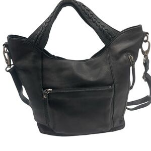 LATICO Mason Black Leather Crossbody Bag Purse Woven Top Handles